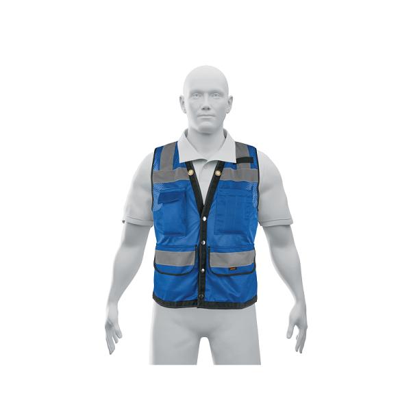 Chaleco seguridad reforzado azul con bolsas, EG, EXPERT