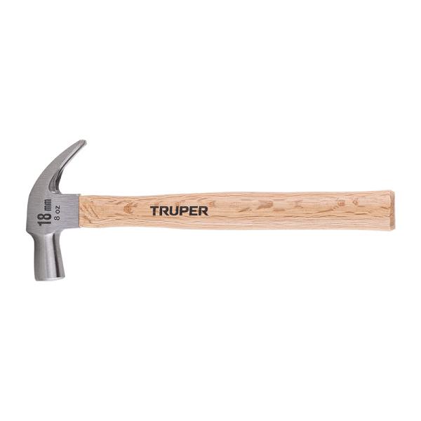Martillo cabeza cónica 18 mm uña curva, mango madera, TRUPER