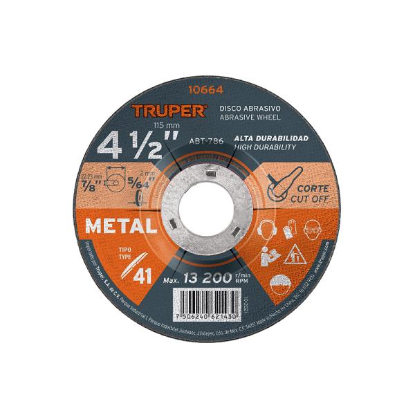 Disco de 4-1/2' para corte de metal, tipo 41, TRUPER