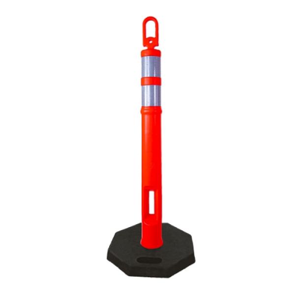 Poste Delimitador de Tránsito Naranja con Base de Caucho y Bandas Reflejantes