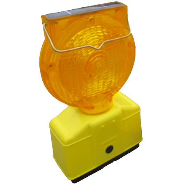 Lámpara de Advertencia Solar LED Ámbar con Base Amarilla