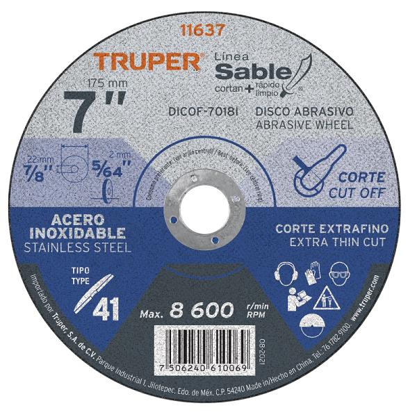 Disco abrasivo de corte preciso acero inox 7' x 1.8mm TRUPER