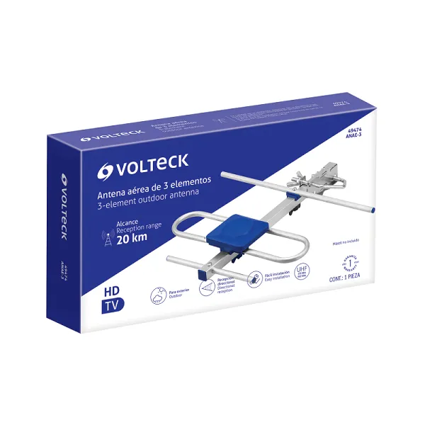 Antena aérea para HD TV, 3 elementos, 3 dB, VOLTECK