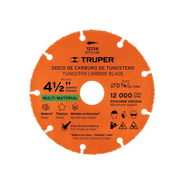 Disco 4-1/2' multimaterial de carburo de tungsteno, TRUPER