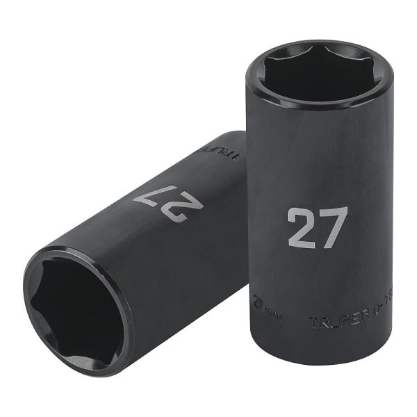 Dado largo impacto de 27 mm, 6 puntas, cuadro 1/2', TRUPER