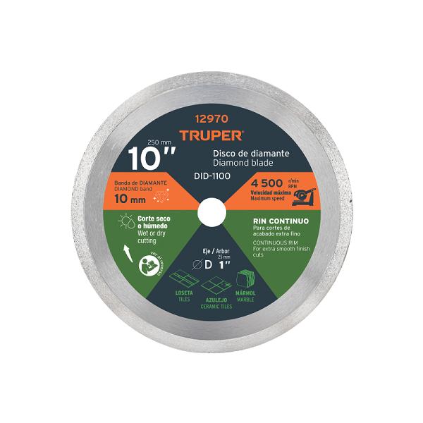 Disco de diamante de 10' x 2.2 mm, rin continuo, TRUPER