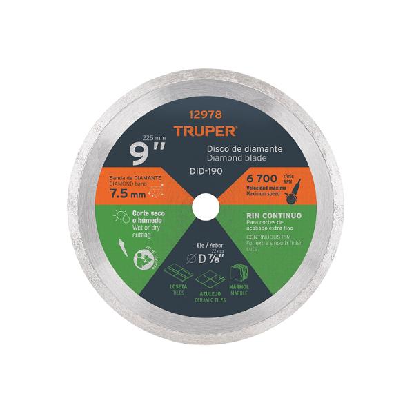Disco de diamante de 9' x 2.2 mm, rin continuo, TRUPER