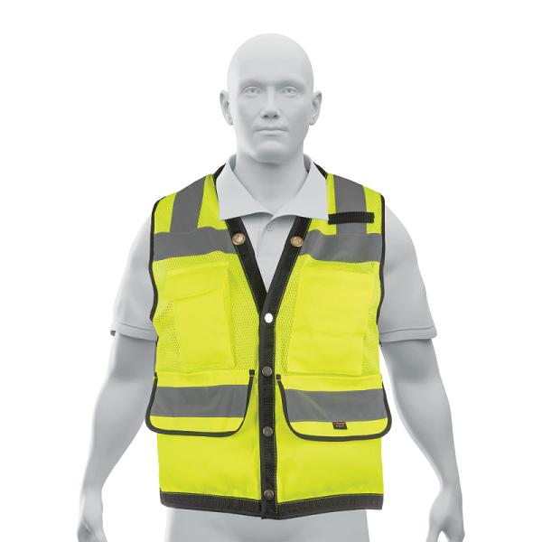 Chaleco seguridad reforzado verde con bolsas, G, EXPERT
