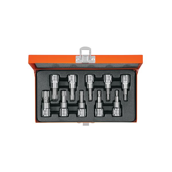 Juego de 10 dados cuadro 3/8' punta torx, estuche metálico