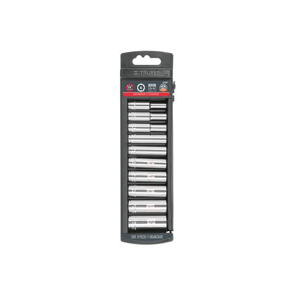 Juego de 10 dados largos cuadro 1/4' std, TRUPER