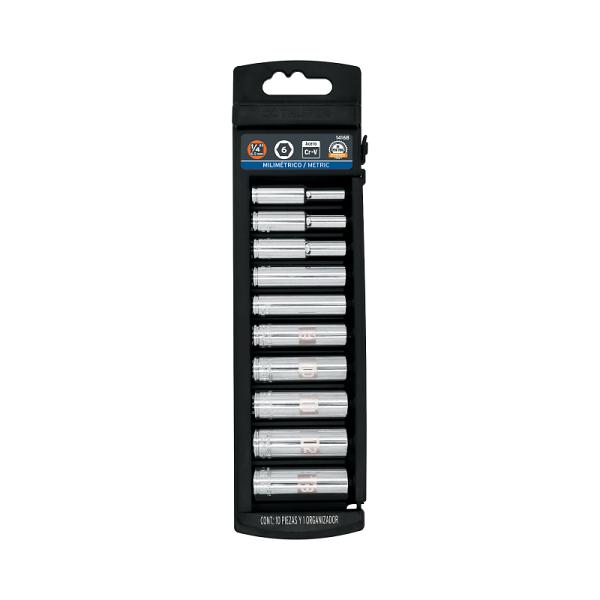 Juego de 10 dados largos cuadro 1/4' mm, TRUPER
