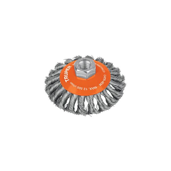 Carda tipo cónico 4' alambre trenzado, multi-rosca, TRUPER