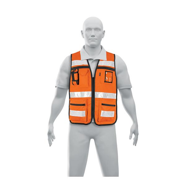 Chaleco brigadista con cintas reflejantes, color naranja