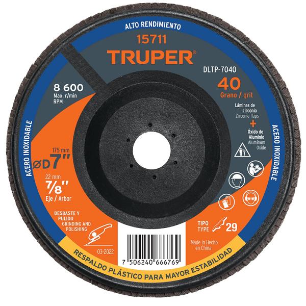 Disco Laminado Truper de 7 Pulgadas, Grano 40, Respaldo Plástico