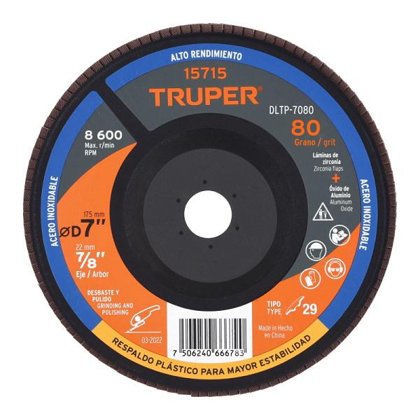 Disco Laminado Truper de 7 Pulgadas Grano 80 con Respaldo Plástico