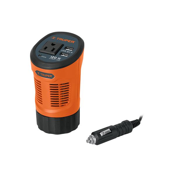 Inversor de Corriente Truper 120 W Tipo Vaso con 2 Puertos USB
