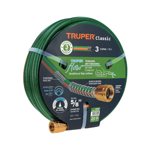 Manguera Reforzada de 3 Capas 5/8" x 20 m con Conexiones Metálicas