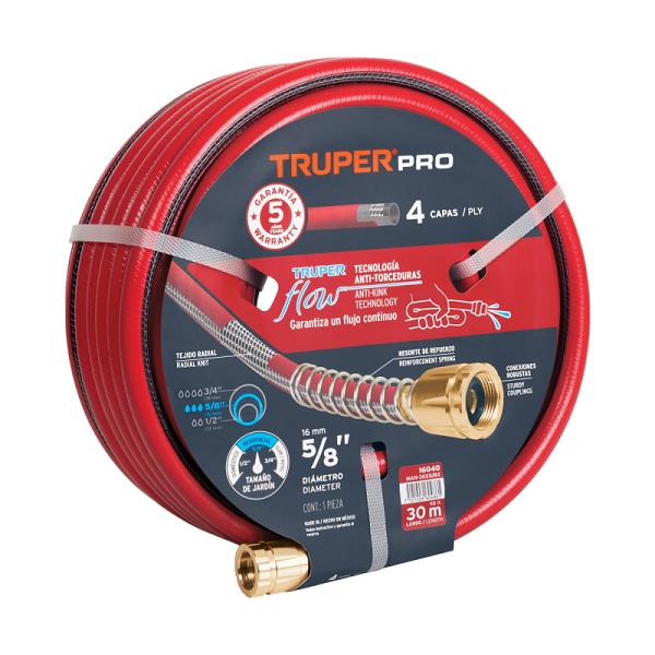 Manguera Super Reforzada de 4 Capas 5/8" (30 m) con Conexiones Metálicas