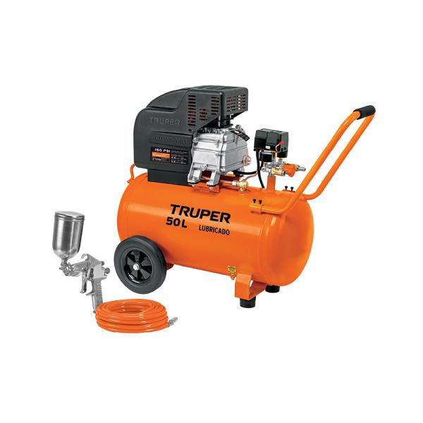 Kit Compresor de Aire Lubricado Truper 50 Litros con Pistola y Manguera