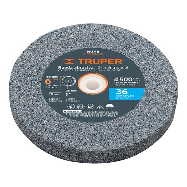 Rueda Abrasiva para Esmeril de 6" x 3/4", Óxido de Aluminio, Grano 36