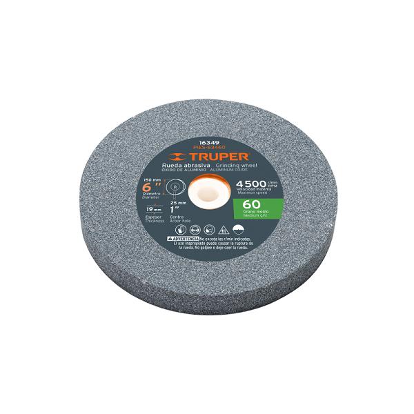 Rueda Abrasiva para Esmeril de 6" x 19mm, Óxido de Aluminio, Grano 60