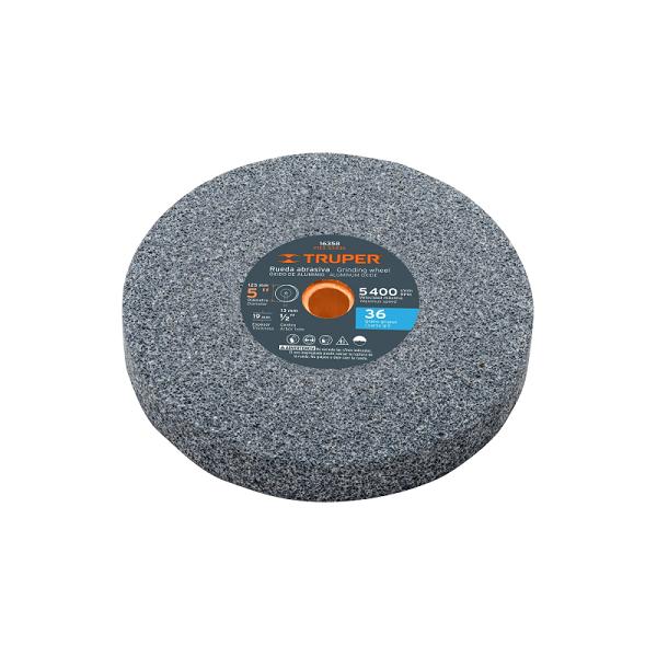 Rueda Abrasiva para Esmeril de 5" x 19mm, Óxido de Aluminio, Grano 36