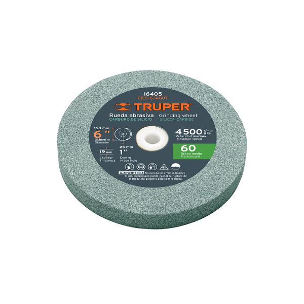 Rueda Abrasiva para Esmeril de Carburo de Silicio, 6" x 3/4", Grano 60