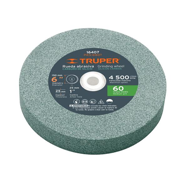 Rueda Abrasiva para Esmeril de 6", Carburo de Silicio, Grano 60