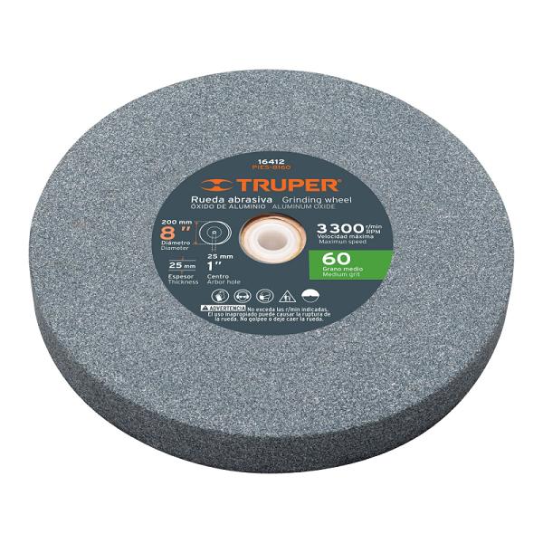 Rueda Abrasiva para Esmeril de 8" x 1", Óxido de Aluminio, Grano 60