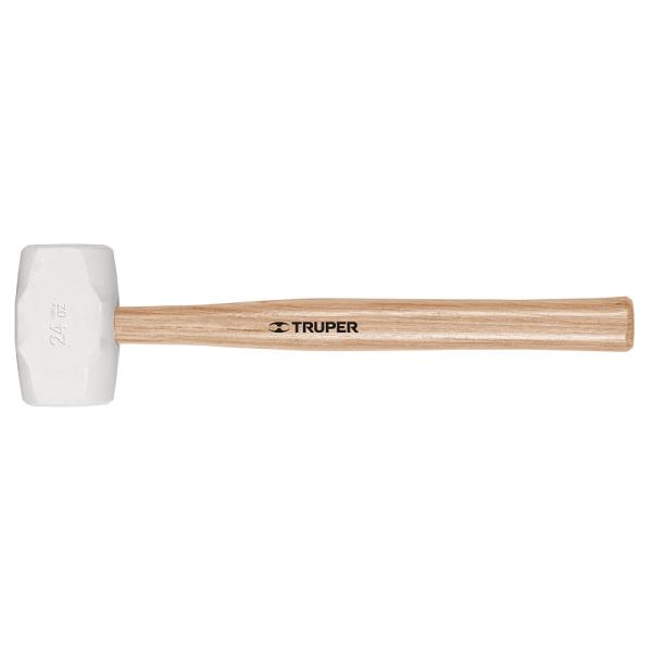 Mazo de Hule 24 oz con Cabeza Blanca y Mango de Madera, Truper
