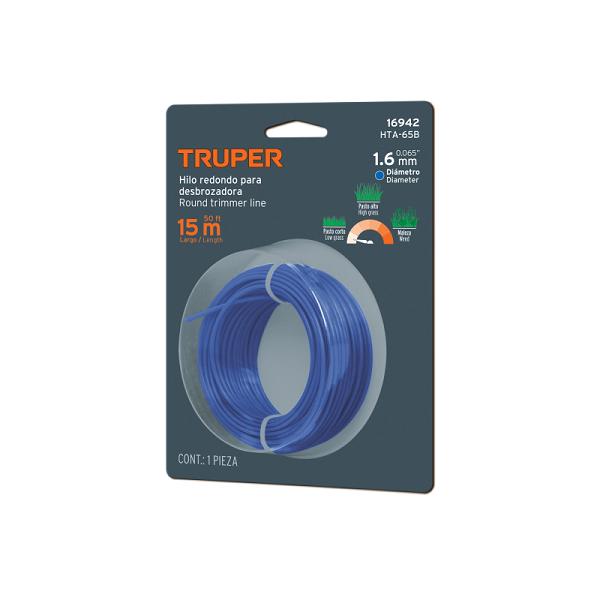 Hilo Redondo para Desbrozadora Truper 1.6 mm x 15 m - Azul