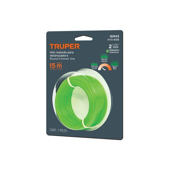 Hilo Redondo para Desbrozadora Truper, 2 mm x 15 m