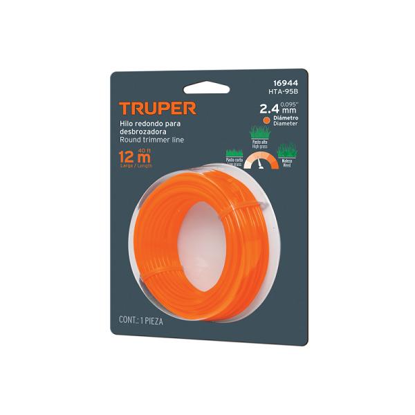 Hilo Redondo para Desbrozadora Truper 2.4 mm x 12 m, Color Naranja