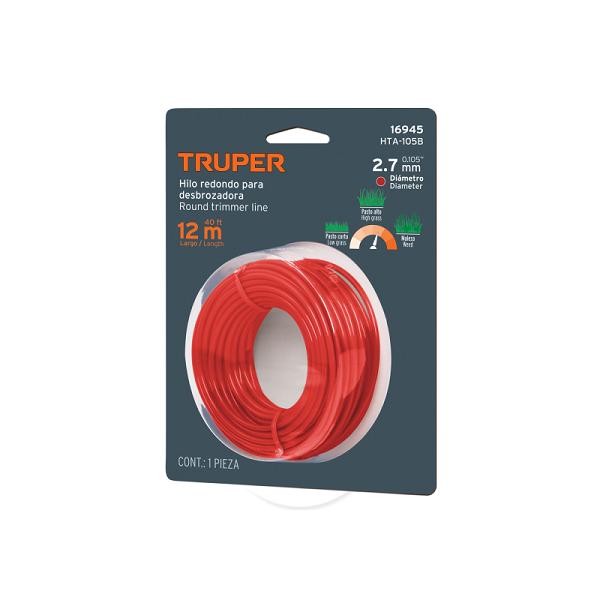 Hilo Redondo para Desbrozadora Truper 2.7 mm x 12 m