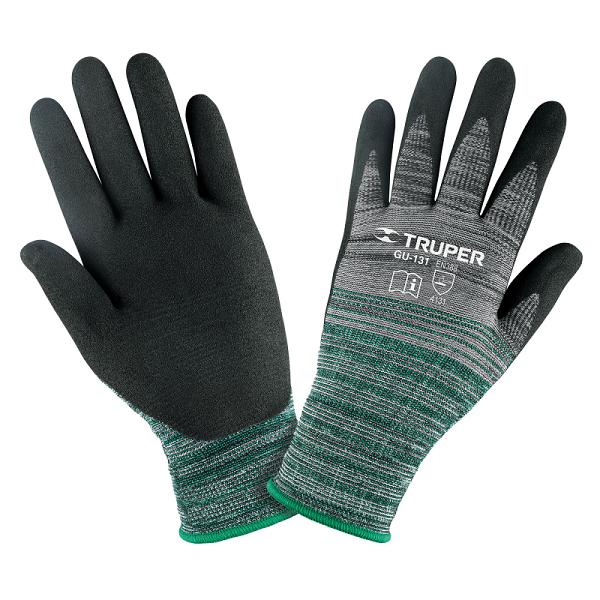 Guantes de Nylon con Recubrimiento de Nitrilo Arenoso Truper, Talla Chica