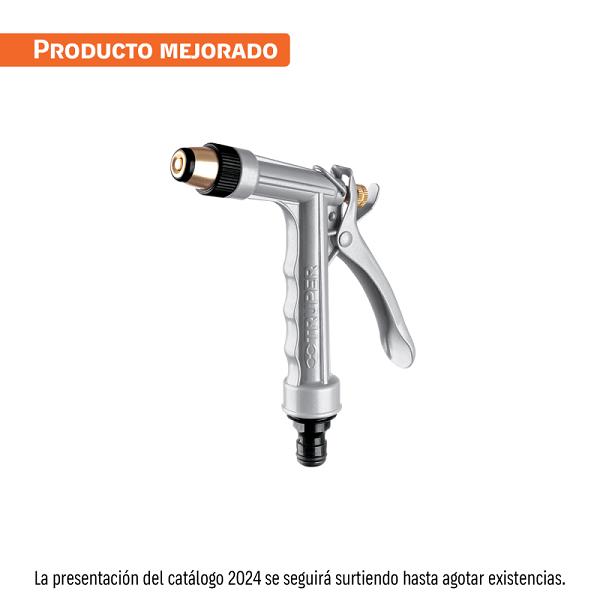 Pistola de Riego Metálica con Boquilla Regulable y 2 Funciones