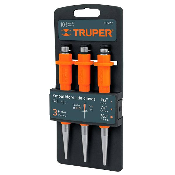 Juego de 3 Embutidores de Clavos Truper con Mango Ergonómico