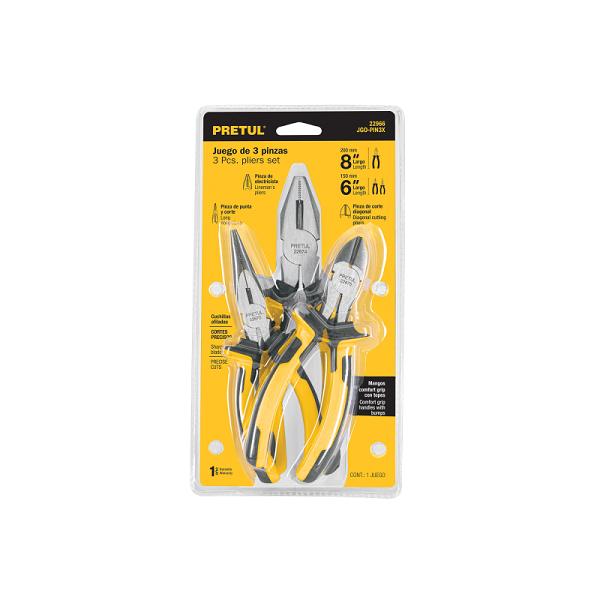 Juego de 3 Pinzas Pretul con Mango Comfort Grip de Acero al Carbono