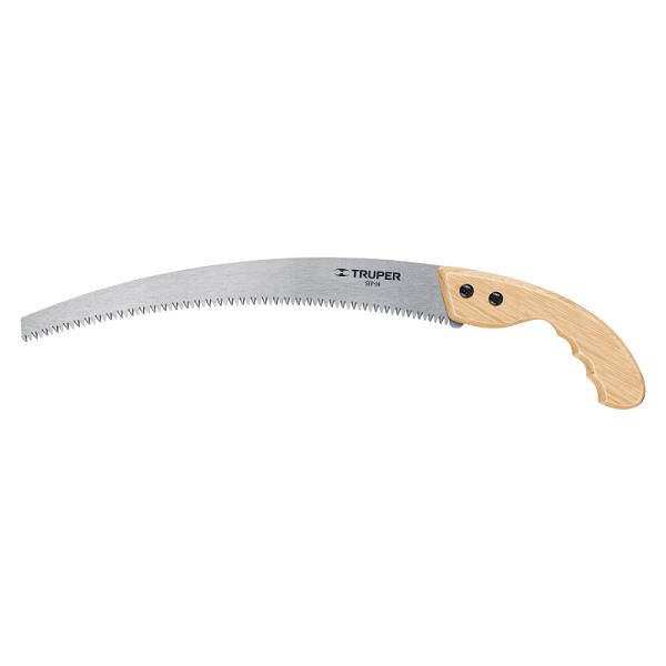 Serrucho de Poda Profesional Truper, Hoja Curva de 14 pulgadas con Mango de Madera