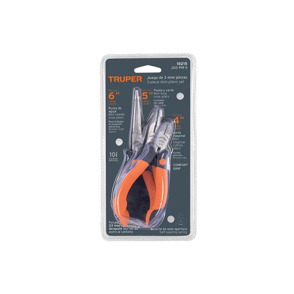 Juego de 3 Mini Pinzas Truper con Mango Comfort Grip