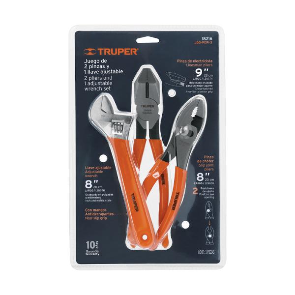 Juego de Pinzas y Llave Ajustable Truper con Mango de PVC, 3 Piezas