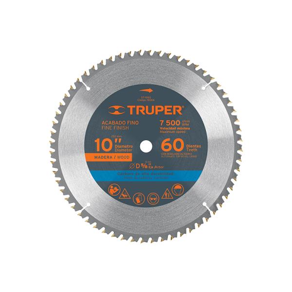 Disco de Sierra para Madera Truper de 10" con 60 Dientes, Centro 5/8"