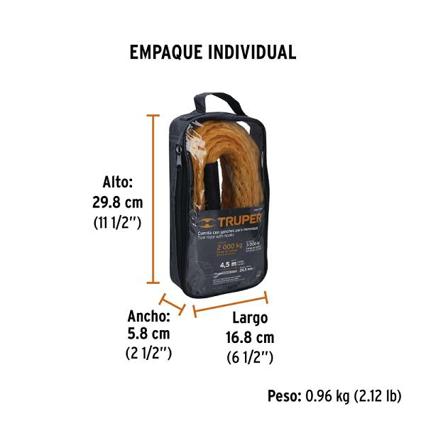 Cuerda de Remolque con Ganchos Truper (27 mm x 4.5 m, 3 Toneladas)
