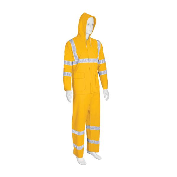 Conjunto Impermeable Doble Capa Amarillo con Cintas Reflejantes, Talla CH