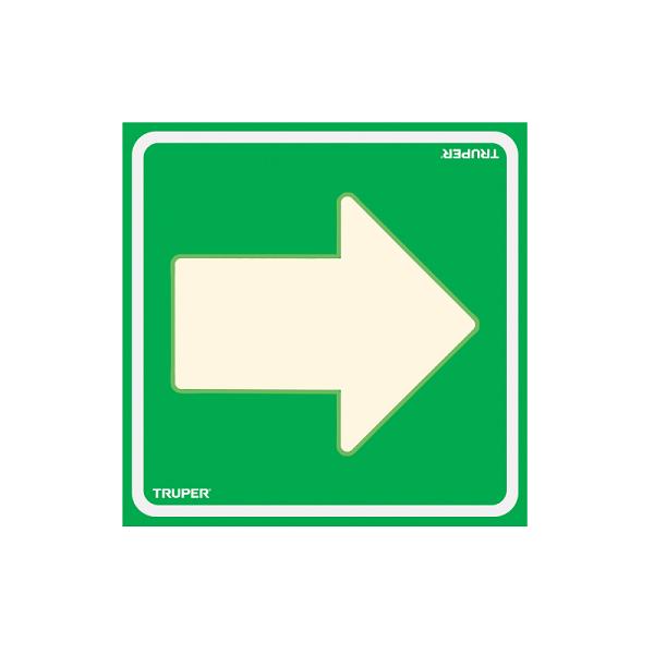 Letrero de Señalización de Flecha Fotoluminiscente Truper, 19 x 19 cm