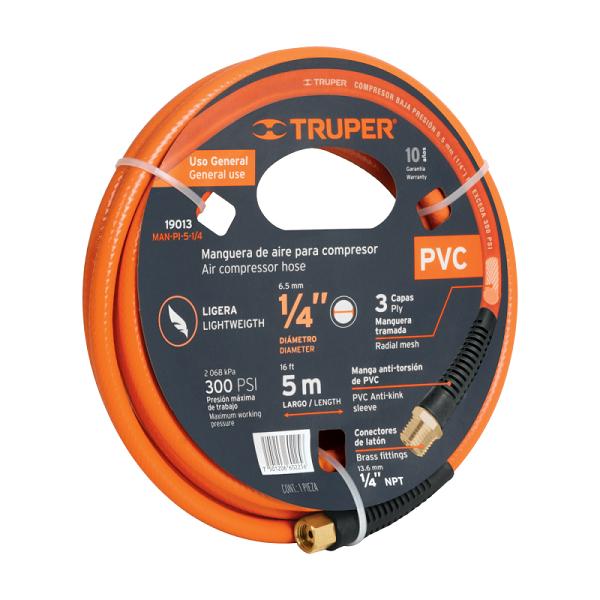 Manguera de PVC para Compresor Truper, 5 m x 1/4" (300 PSI)