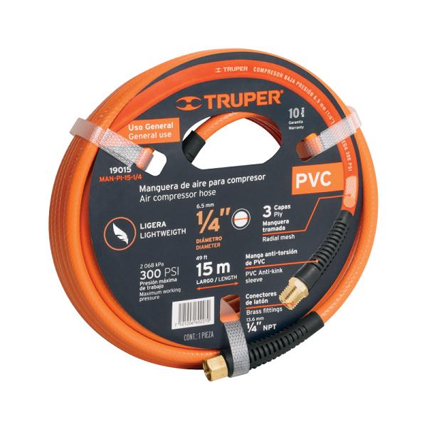 Manguera de PVC para Compresor Truper, 15 m x 1/4" (300 PSI)