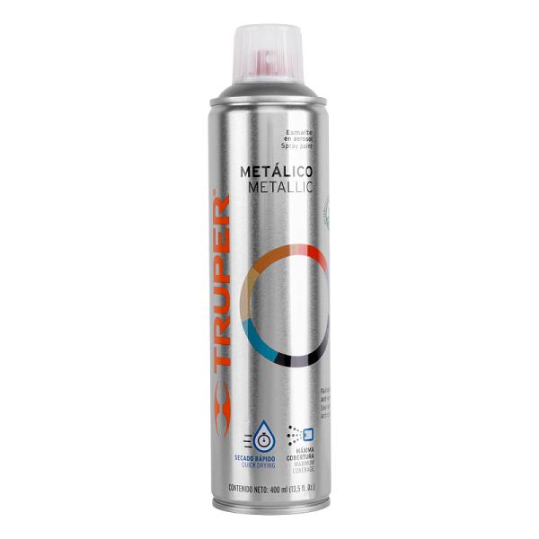 Pintura en Aerosol Plata Metálico Brillante, Bote Esbelto 400 ml