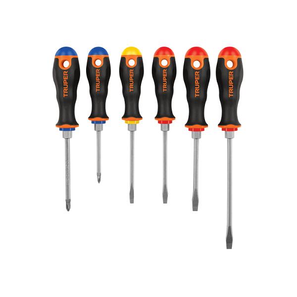 Juego de 6 Desarmadores Truper con Mango Comfort Grip
