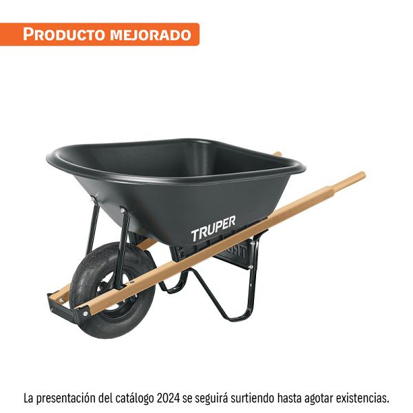 Carretilla Truper de Concha Plástica 6 ft³ con Llanta Neumática y Bastidores de Madera